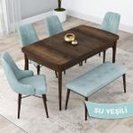 Canisa Concept Lia Serisi 80 x 132 cm Mutfak Masa Takımı Barok Ahşap Desen Masa 4 Sandalye ve 1 Bench - 80x132 - Su Yeşili