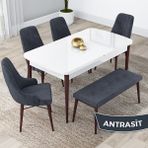 Canisa Concept Lia Serisi 80 x 132 cm Mutfak Masa Takımı Beyaz Masa Ceviz Ayak 4 Sandalye ve 1 Bench - 80x132 - Antrasit