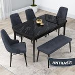 Canisa Concept Lia Serisi 80 x 132 cm Mutfak Masa Takımı Siyah Mermer Desen Masa 4 Sandalye ve 1 Bench - 80x132 - Antrasit