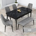 Canisa Concept Lia Serisi 80 x 132 cm Mutfak Masa Takımı Siyah Mermer Desen Masa 4 Sandalye ve 1 Bench - 80x132 - Gri