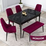 Canisa Concept Lia Serisi 80 x 132 cm Mutfak Masa Takımı Siyah Mermer Desen Masa 4 Sandalye ve 1 Bench - 80x132 - Mürdüm