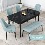 Canisa Concept Lia Serisi 80 x 132 cm Mutfak Masa Takımı Siyah Mermer Desen Masa 4 Sandalye ve 1 Bench - 80x132 - Su Yeşili