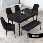 Canisa Concept Lia Serisi 80 x 132 cm Mutfak Masa Takımı Siyah Mermer Desen Masa 4 Sandalye ve 1 Bench - 80x132