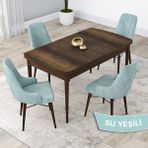 Canisa Concept Lia Serisi, 80X132 Açılabilir Mutfak Masa Takımı, Barok Ahşap Desen Masa 4 Sandalye - Su Yeşili