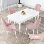 Canisa Concept Lia Serisi, 80X132 Açılabilir Mutfak Masa Takımı, Beyaz Masa 4 Sandalye - Pembe