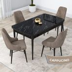 Canisa Concept Lia Serisi, 80X132 Açılabilir Mutfak Masa Takımı, Siyah Mermer Desen Masa 4 Sandalye - Cappucino