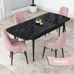 Canisa Concept Lia Serisi, 80X132 Açılabilir Mutfak Masa Takımı, Siyah Mermer Desen Masa 4 Sandalye - Pembe
