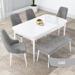 Canisa Concept Lia Serisi Açılabilir 80 x 132 cm Mutfak Masa Takımı Beyaz Masa 4 Sandalye ve 1 Bench - Gri