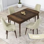 Canisa Concept Lia Serisi Barok Ahşap Desen Açılabilir 80 x 132 cm Yemek Masası Takımı 4 Sandalye - 80x132 - Krem