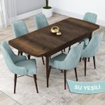 Canisa Concept Lia Serisi, Barok Ahşap Desen Açılabilir 80X132 Yemek Masası Takımı 6 Sandalye - 80 x 132 cm - Ahşap - Mavi Epoksi