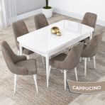 Canisa Concept Lia Serisi Beyaz Açılabilir 80 x 132 cm Yemek Masası Takımı 6 Sandalye - 80x132 - Cappucino