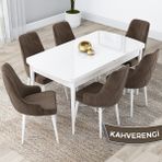 Canisa Concept Lia Serisi Beyaz Açılabilir 80 x 132 cm Yemek Masası Takımı 6 Sandalye - 80x132 - Kahverengi