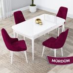 Canisa Concept Lia Serisi Beyaz Açılabilir 80 x 132 cm Yemek Masası Takımı Beyaz Masa ve 4 Sandalye - 80x132 - Mürdüm