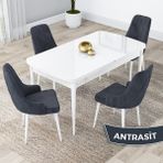 Canisa Concept Lia Serisi Beyaz Açılabilir 80X132 Yemek Masası Takımı, Beyaz Masa ve 4 Sandalye - 80 x 132 cm - Antrasit