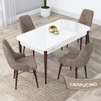 Canisa Concept Lia Serisi Beyaz Masa Ceviz Ayak Açılabilir 80 x 132 cm Yemek Masası Takımı 4 Sandalye - 80x132 - Cappucino