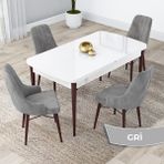 Canisa Concept Lia Serisi Beyaz Masa Ceviz Ayak Açılabilir 80 x 132 cm Yemek Masası Takımı 4 Sandalye - 80x132 - Gri