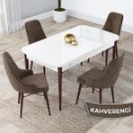 Canisa Concept Lia Serisi Beyaz Masa Ceviz Ayak Açılabilir 80 x 132 cm Yemek Masası Takımı 4 Sandalye - 80x132 - Kahverengi