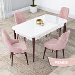 Canisa Concept Lia Serisi Beyaz Masa Ceviz Ayak Açılabilir 80 x 132 cm Yemek Masası Takımı 4 Sandalye - 80x132 - Pembe