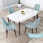 Canisa Concept Lia Serisi Beyaz Masa Ceviz Ayak Açılabilir 80 x 132 cm Yemek Masası Takımı 4 Sandalye - 80x132 - Su Yeşili