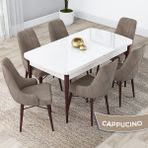 Canisa Concept Lia Serisi Beyaz Masa Ceviz Ayak Açılabilir 80 x 132 cm Yemek Masası Takımı 6 Sandalye - 80x132 - Cappucino