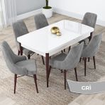 Canisa Concept Lia Serisi Beyaz Masa Ceviz Ayak Açılabilir 80 x 132 cm Yemek Masası Takımı 6 Sandalye - 80x132 - Gri
