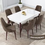 Canisa Concept Lia Serisi Beyaz Masa Ceviz Ayak Açılabilir 80 x 132 cm Yemek Masası Takımı 6 Sandalye - 80x132 - Kahverengi