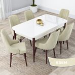 Canisa Concept Lia Serisi Beyaz Masa Ceviz Ayak Açılabilir 80 x 132 cm Yemek Masası Takımı 6 Sandalye - 80x132 - Krem