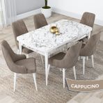 Canisa Concept Lia Serisi Beyaz Mermer Desen Açılabilir 80 x 132 cm Yemek Masası Takımı 6 Sandalye - 80x132 - Cappucino