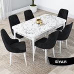Canisa Concept Lia Serisi Beyaz Mermer Desen Açılabilir 80 x 132 cm Yemek Masası Takımı 6 Sandalye - 80x132 - Siyah