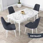 Canisa Concept Lia Serisi Beyaz Mermer Desen Açılabilir 80X132 Yemek Masası Takımı 4 Sandalye - 80 x 132 cm - Antrasit