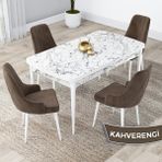 Canisa Concept Lia Serisi Beyaz Mermer Desen Açılabilir 80X132 Yemek Masası Takımı 4 Sandalye - 80 x 132 cm - Kahverengi