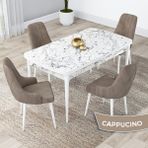 Canisa Concept Lia Serisi Beyaz Mermer Desen Açılabilir 80X132 Yemek Masası Takımı 4 Sandalye - Cappucino