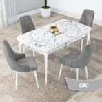 Canisa Concept Lia Serisi Beyaz Mermer Desen Açılabilir 80X132 Yemek Masası Takımı 4 Sandalye - Gri