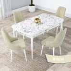 Canisa Concept Lia Serisi Beyaz Mermer Desen Açılabilir 80X132 Yemek Masası Takımı 4 Sandalye - Krem