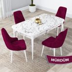 Canisa Concept Lia Serisi Beyaz Mermer Desen Açılabilir 80X132 Yemek Masası Takımı 4 Sandalye - Mürdüm