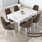 Canisa Concept Lia Serisi Beyaz Mermer Desen Açılabilir 80X132 Yemek Masası Takımı 6 Sandalye - 80 x 132 cm - Kahverengi