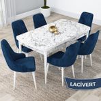 Canisa Concept Lia Serisi Beyaz Mermer Desen Açılabilir 80X132 Yemek Masası Takımı 6 Sandalye - 80 x 132 cm - Lacivert