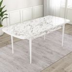 Canisa Concept Lia Serisi Beyaz Mermer Desen Açılabilir 80X132 Yemek Masası Takımı 6 Sandalye - 80 x 132 cm - Mürdüm