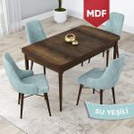 Canisa Concept Lia Serisi, MDF 80 x 132 cm Açılabilir Mutfak Masa Takımı, Beyaz Masa Ceviz Ayak 4 Sandalye - Su Yeşili