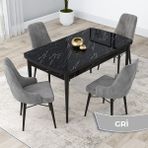 Canisa Concept Lia Serisi Siyah Mermer Desen Açılabilir 80 x 132 cm Yemek Masası Takımı 4 Sandalye - 80x132 - Gri