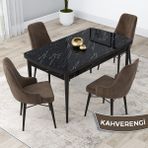 Canisa Concept Lia Serisi Siyah Mermer Desen Açılabilir 80 x 132 cm Yemek Masası Takımı 4 Sandalye - 80x132 - Kahverengi