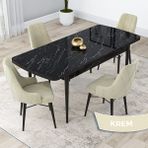 Canisa Concept Lia Serisi Siyah Mermer Desen Açılabilir 80 x 132 cm Yemek Masası Takımı 4 Sandalye - 80x132 - Krem
