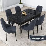 Canisa Concept Lia Serisi Siyah Mermer Desen Açılabilir 80 x 132 cm Yemek Masası Takımı 6 Sandalye - 80x132 - Antrasit