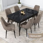 Canisa Concept Lia Serisi Siyah Mermer Desen Açılabilir 80 x 132 cm Yemek Masası Takımı 6 Sandalye - 80x132 - Cappucino