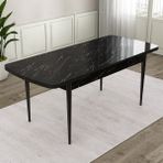 Canisa Concept Lia Serisi Siyah Mermer Desen Açılabilir 80 x 132 cm Yemek Masası Takımı 6 Sandalye - 80x132 - Su Yeşili