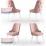Canisa Concept Maya Serisi, Babyface Ithal Kumaş Sandalye Beyaz Gürgen Ayak 4 Adet - Pembe