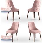 Canisa Concept Maya Serisi, Babyface Ithal Kumaş Sandalye Ceviz Gürgen Ayak 4 Adet Sandalye - Pembe