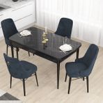 Canisa Concept Mdf Are Serisi 80 x 132 cm Açılabilir Siyah Mermer Desen Mutfak Masası Takımı 4 Sandalye - Antrasit