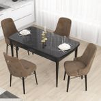 Canisa Concept Mdf Are Serisi 80 x 132 cm Açılabilir Siyah Mermer Desen Mutfak Masası Takımı 4 Sandalye - Kahverengi