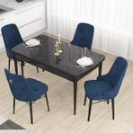 Canisa Concept Mdf Are Serisi 80 x 132 cm Açılabilir Siyah Mermer Desen Mutfak Masası Takımı 4 Sandalye - Lacivert
